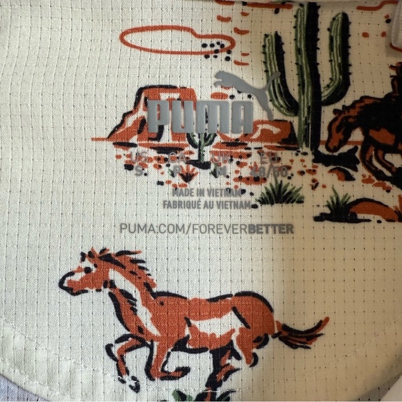 PUMA WHITE “WILD WEST” PRINT SHORT SLEEVE GOLF POLO SIZE SMALL - Picture 8 of 8